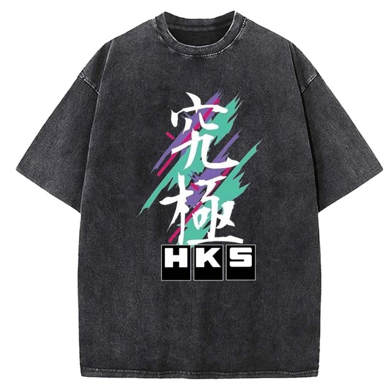 Summer Tops Men Women Washed T Shirts HKS Sport Shirt Casual Loose Punk T-shirt Harajuku Tops Shirt Funny Sport Jogging Shirt
