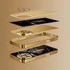 Custodia in Vetro con Fantasia Leone Corona Raffinata Vernice Metallica Oro Per iPhone 11 12 13 14 15 16 17 Pro Max 14 Plus 17 Air 16E Cover