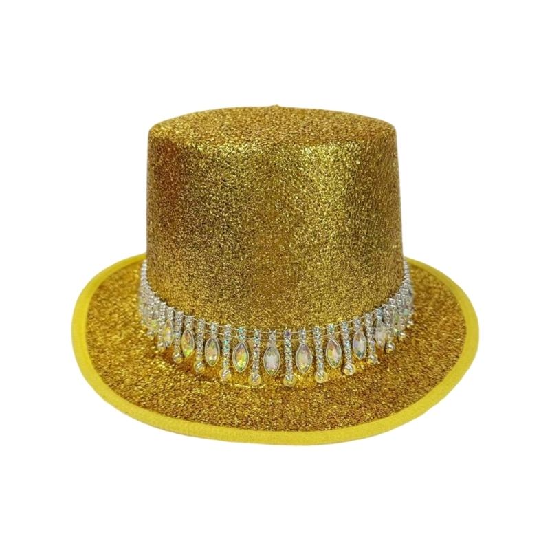 

Ceremony Hat Magicians Hat Glittering Dancing Hat for Music Festival золотой