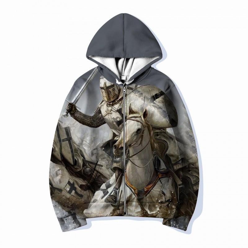 Mens Hooded Zip-Up Sweatshirt 3D Digital Print Loose Fit Streetwear Casual Pullover Fall