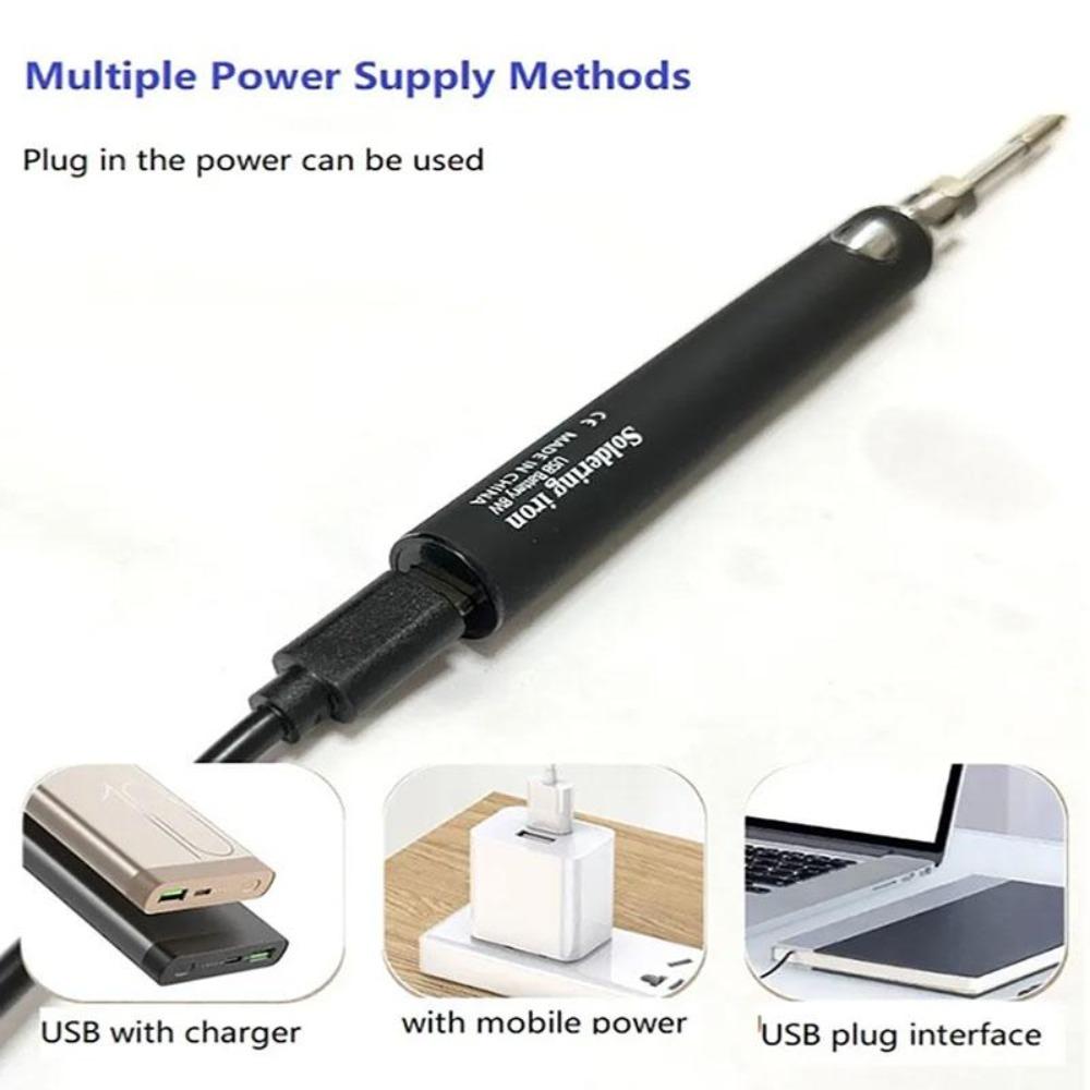 1PC Portable USB Cordless Soldering Iron Tool Pen 5V 8W Electric Powered 3 Tip Kit Rechargeable and Temperature Adjustmen