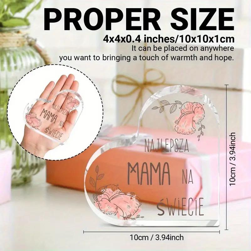 2D Flat "The Best Mom in The World" Heart-Shaped Acrylic Decorative Plaque, Pink Floral Design, Home Decor Plaque Hanging Wall Art Decorative Garden D
