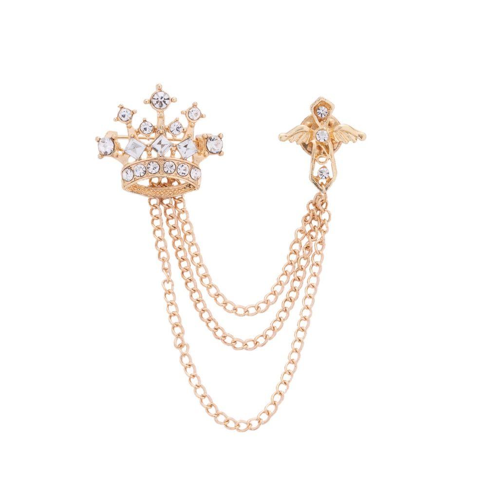 Strass-Krone Quaste Brosche Kreuz Anzug Kragen Pin Temperament Herren Brosche Männlicher Charme