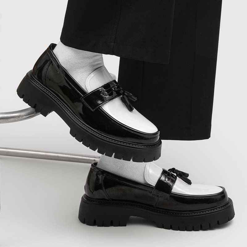Spring Autumn Color Blocked Tassel Thick Soled Loafers High-end Youth Fashi Shoes That Are N Slip and Breathable