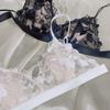 New French Triangle Cup Comfortable Rim-Free Underwear Rose Embroidered Lace Bra Thin Cotton Sexy Bra Bra