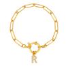 Bubble Buckle Zircon Initial A-Z Charm Bracelet, Stainless Steel Square Chain Bracelet for Women, 26 Letters Alphabet Jewelry