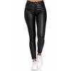 Women Pants Faux Leather Slim Casual Solid Color High Waist Elastic Small Feet Pants for Club