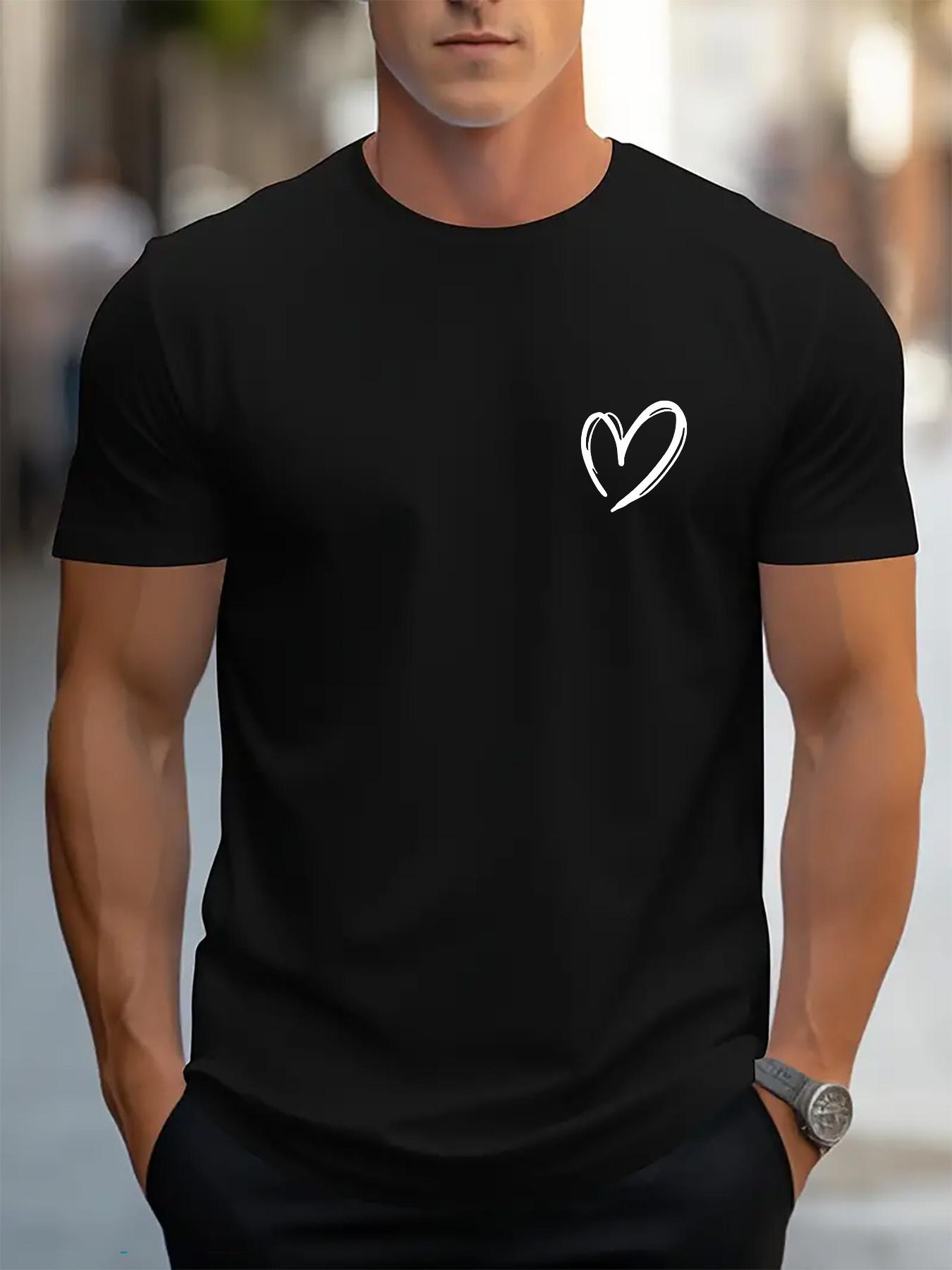 This Casual Sports Crew Neck T-Shirt Features a Heart-Shaped Design S