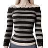 Women Long Sleeve Shirt Striped Off-Shoulder Tops Casual Pullover for Fall Club Streetwear Aesthetic Clothes