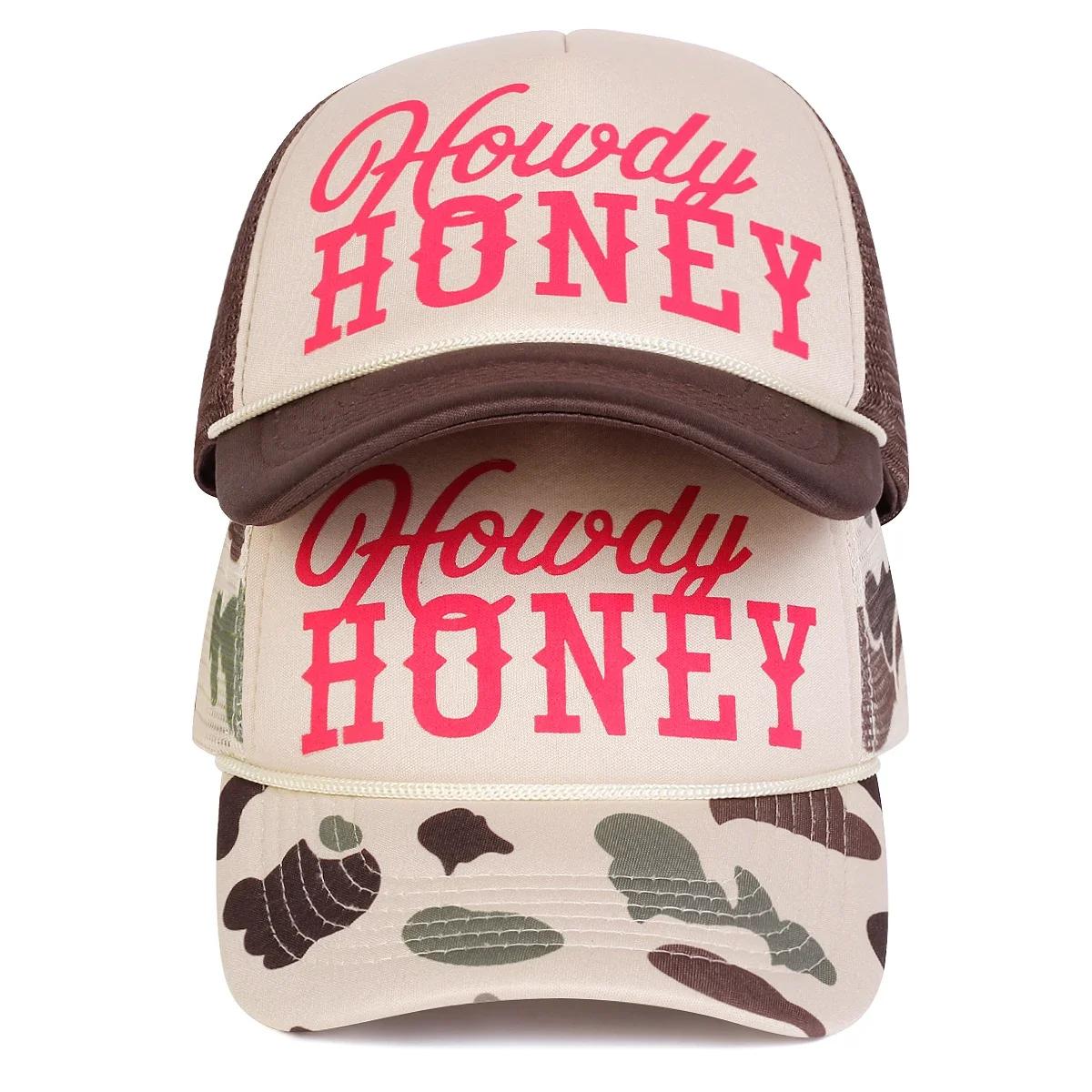 Yto Household Items Women's Howdy Honey Letter Print With Printed Pattern Baseball Net Caps Spring And Summer Outdoor Use Adjustable Casual Hats Sunscreen Hat Sportss