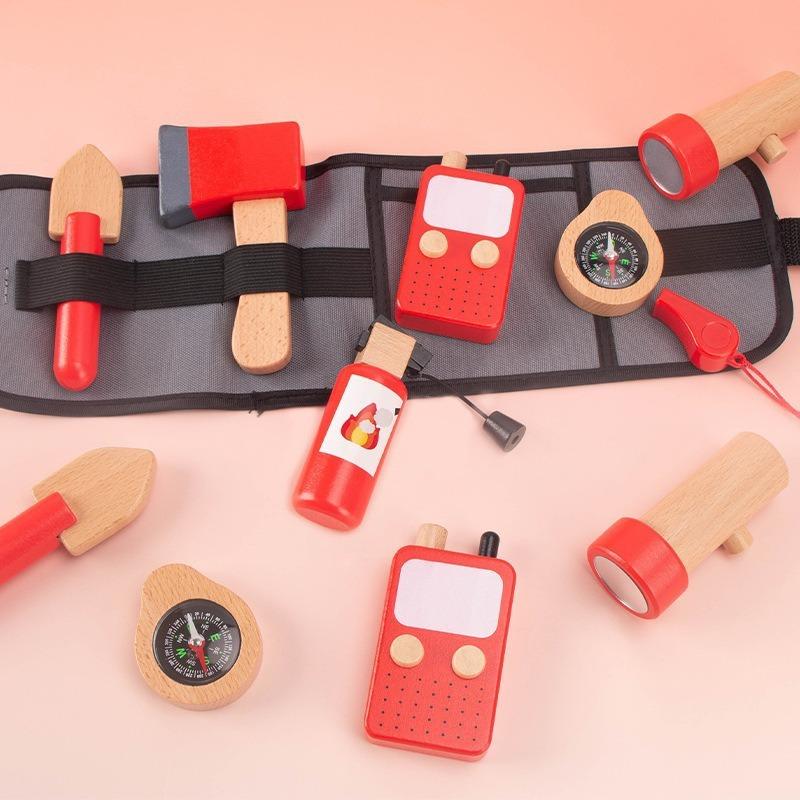 Kids Wooden Simulation Tool Firefighter Waist Bag Set Pretend Play Toy Role Playing Children's Educational Toys 3-6 Year Old
