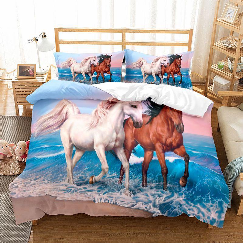 Running Unicorn Horse Bedding Set 3D Print Polyester Duvet Cover Single Twin Queen King Size for Home Decoration Birthday Gift