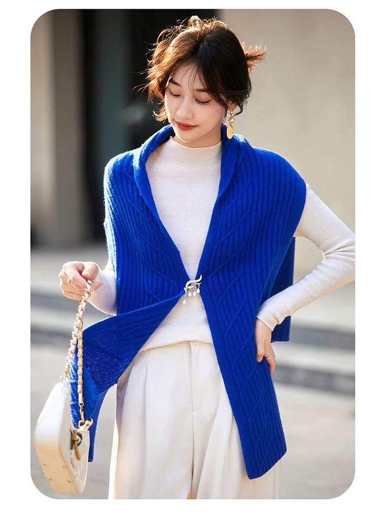 Women's Thickened Wool Knit V-neck Cardigan Vest - Pure Wool, Loose Outerwear Sweater for Autumn/Winter