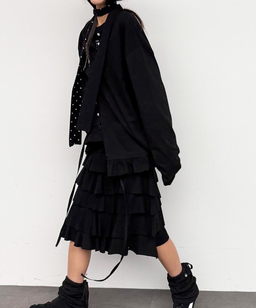 Plasma Sphere Peony Tiered Flower Button Sweat Skirt_2 Colors