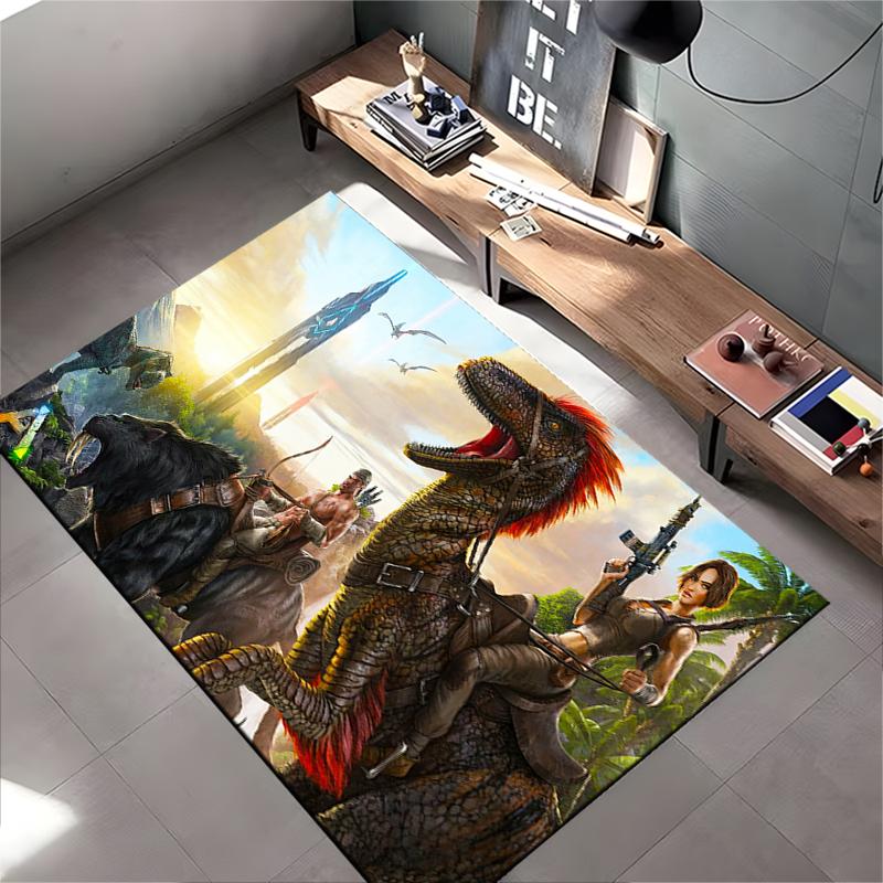 Epic Dinosaur Adventure Scene Rug - Non-slip Rug Suitable for Living Room and Bedroom Sofas.