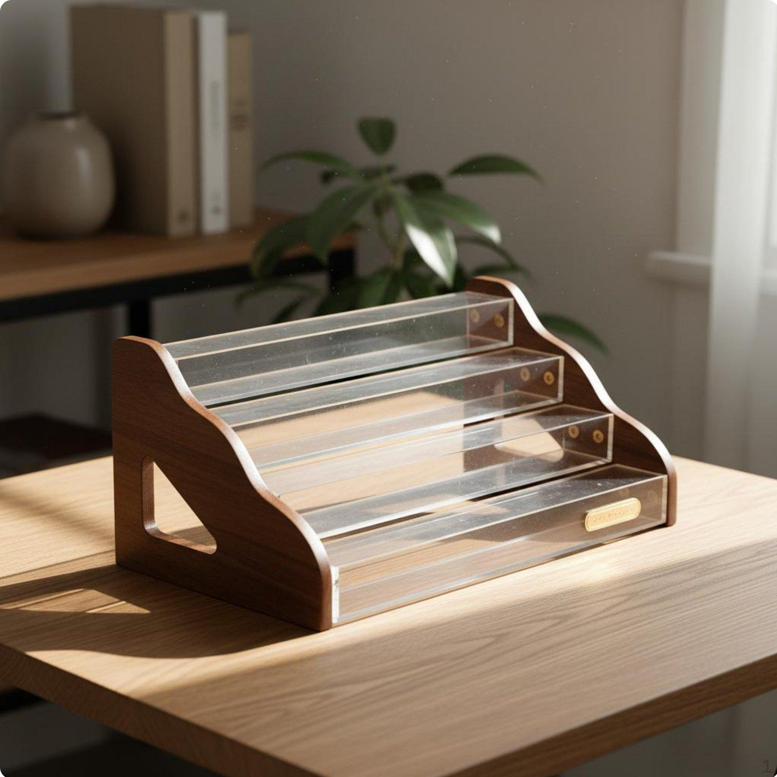 Wooden Collectible Shelf Wood Frame 4 Layer Display Riser Tiered Design Figurine Stand