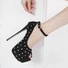Sandals Women Rivets Peep Toe 16CM Stiletto High Heels Ankle Buckle Pumps Nightclub Pole Dance Catwalk Shoes Female