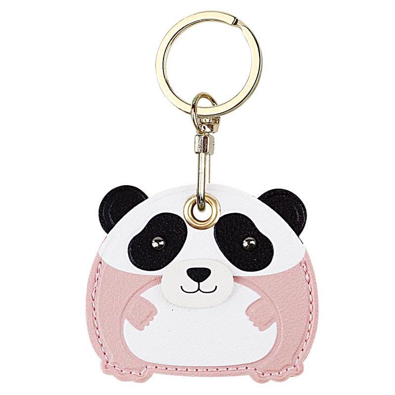 Panda Leather Keychain: Cute Access Card & AirTag Holder with Car Key Pendant and Bag Hanger