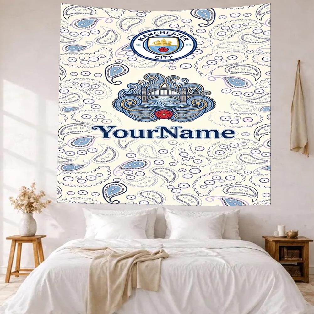 Manchester City Benutzerdefinierte Ihr Name Wanddekoration Wandteppich Kunst Für Haustier-Gedenken Geburtstag Hochzeitsparty Kulisse Familien Geschenk