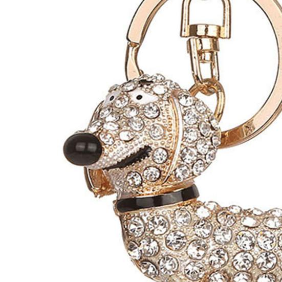 Key Chain Dachshund Dog Design Hanging Ornament Rhinestone Inlaid Bag Pendant