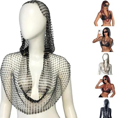 Glittering Rhinestones Decorated Hooded Cap Comfortable Hollowed Shawl Wrap Hoodie For Music Show And Night Club Wear