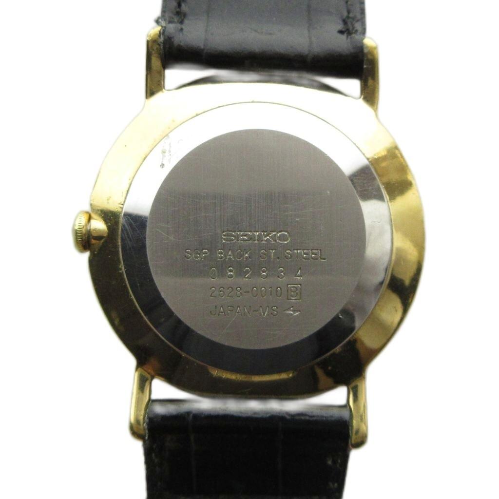 SEIKO Chariot Quartz Watch with Leather Roman Small Gold Color 2628-0010 Strap, Numerals, Seconds