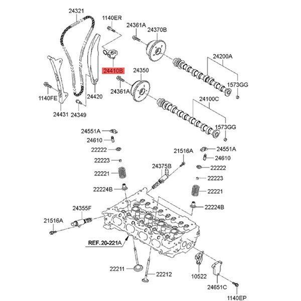 Model 24410-2E000: Compatible Timing Chain Tensioner for 2011-2019 Hyundai & Kia.