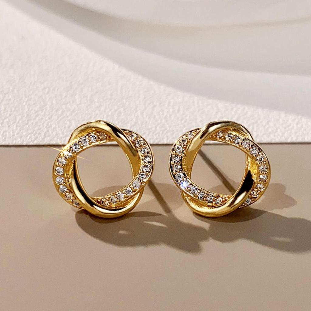 Twisted Knot Stud Earrings for Women Sparkly Interlocking Circle Earrings Minimalist Daily Fashion Jewelry