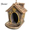 Wild Bird Feeder for Garden House Shape Hanging Outdoor Decor, Weatherproof Resin Ornament Lovers with Large Capacity Tray & Hemp Rope Yard