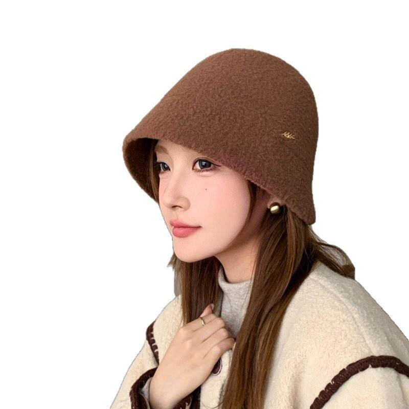 Autumn and Winter New Style Small Plush Letter Logo Korean Style Warm High Grade Bucket Hat for Women Outdoor Travel Hat
