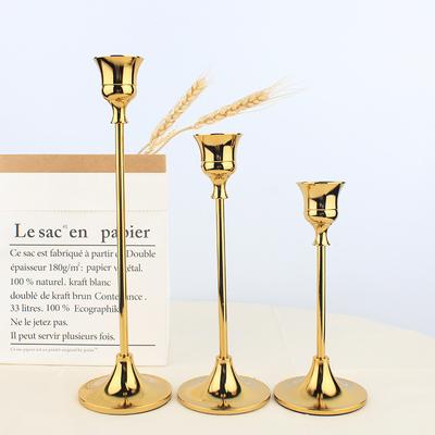 1pc Retro Candle Holders European Style Metal Golden Candlestick Home Decor