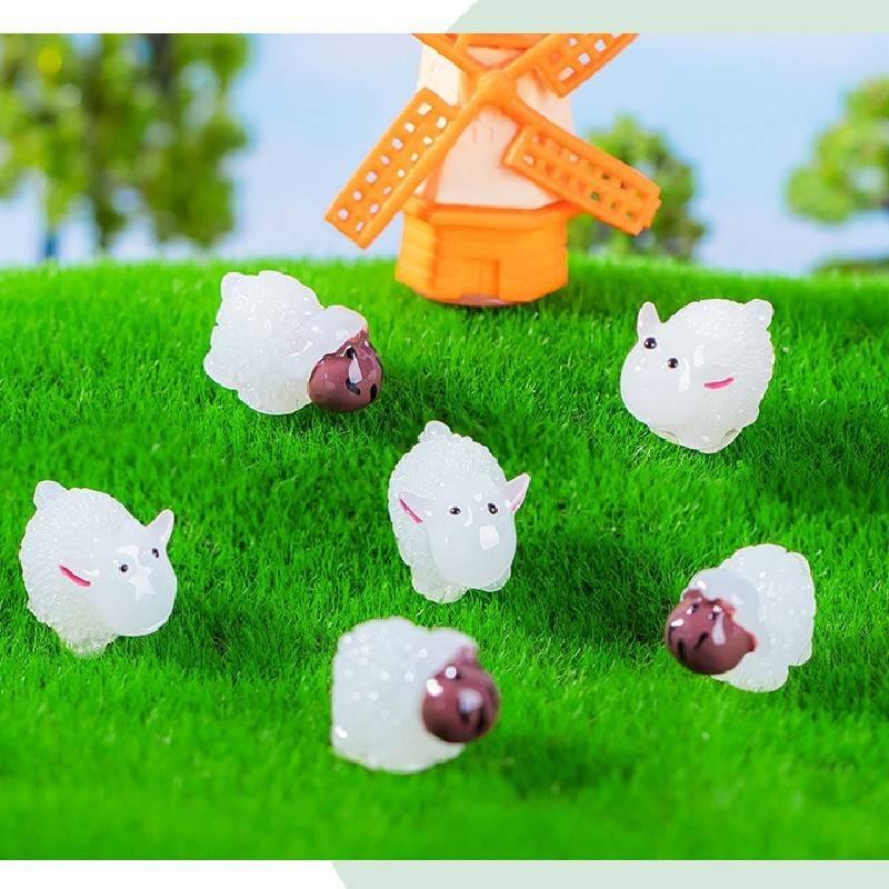 Cute Luminous Sheep Resin Figures For Miniature Garden And Fairy Landscapes