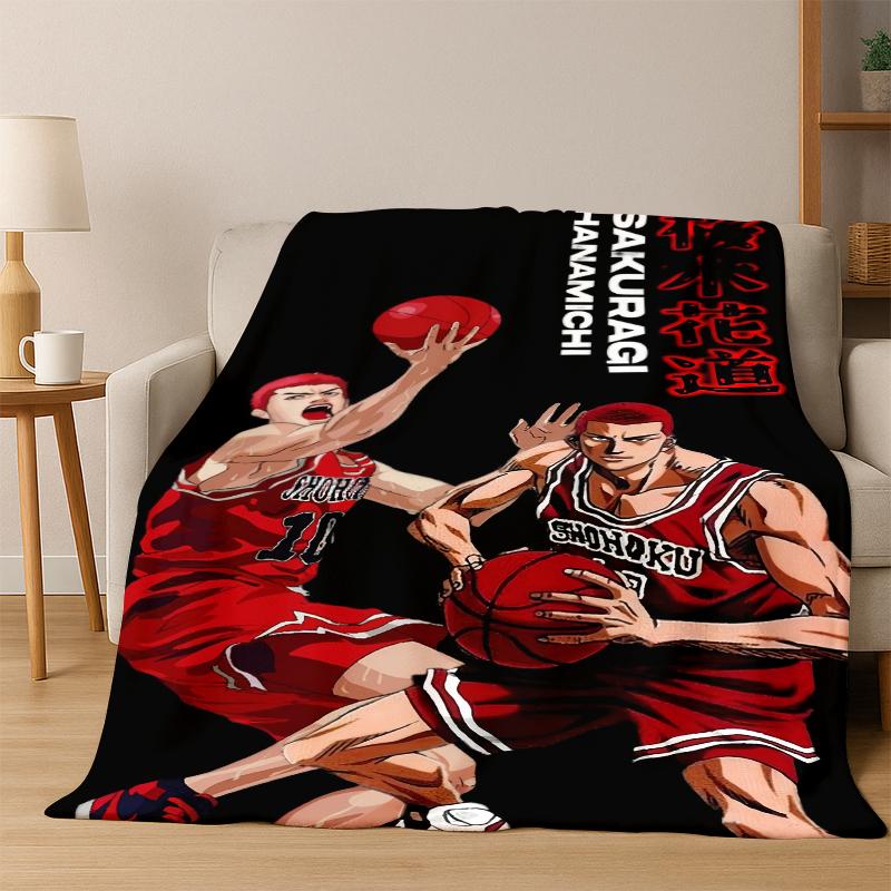 Cartoon Slam Dunk Basketball Anime Flannel Blanket Soft Warm Blanket Throw Blanket for Bedroom Living Room Bed Travel Picnic