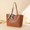 Litchi Grain Shoulder Tote: 2026 Fashionable Large-Capacity Solid Color with Scarf Decor for Women