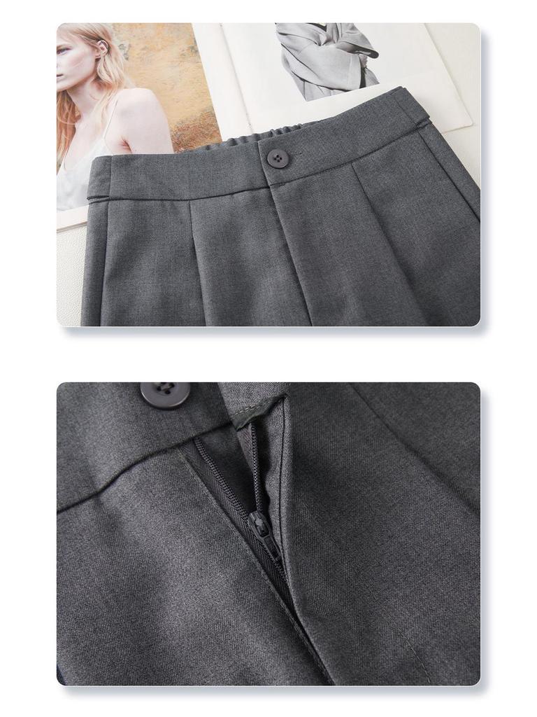 Women's 2025 Gray High-Waisted Wide-Leg Dress Pants - Spring/Autumn Casual and Drapey