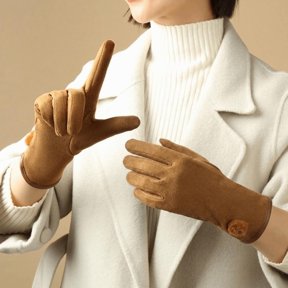 Windproof Suede Gloves Full Finger Cycling Mittens Vintage Winter Women's Gloves  Outdoor
