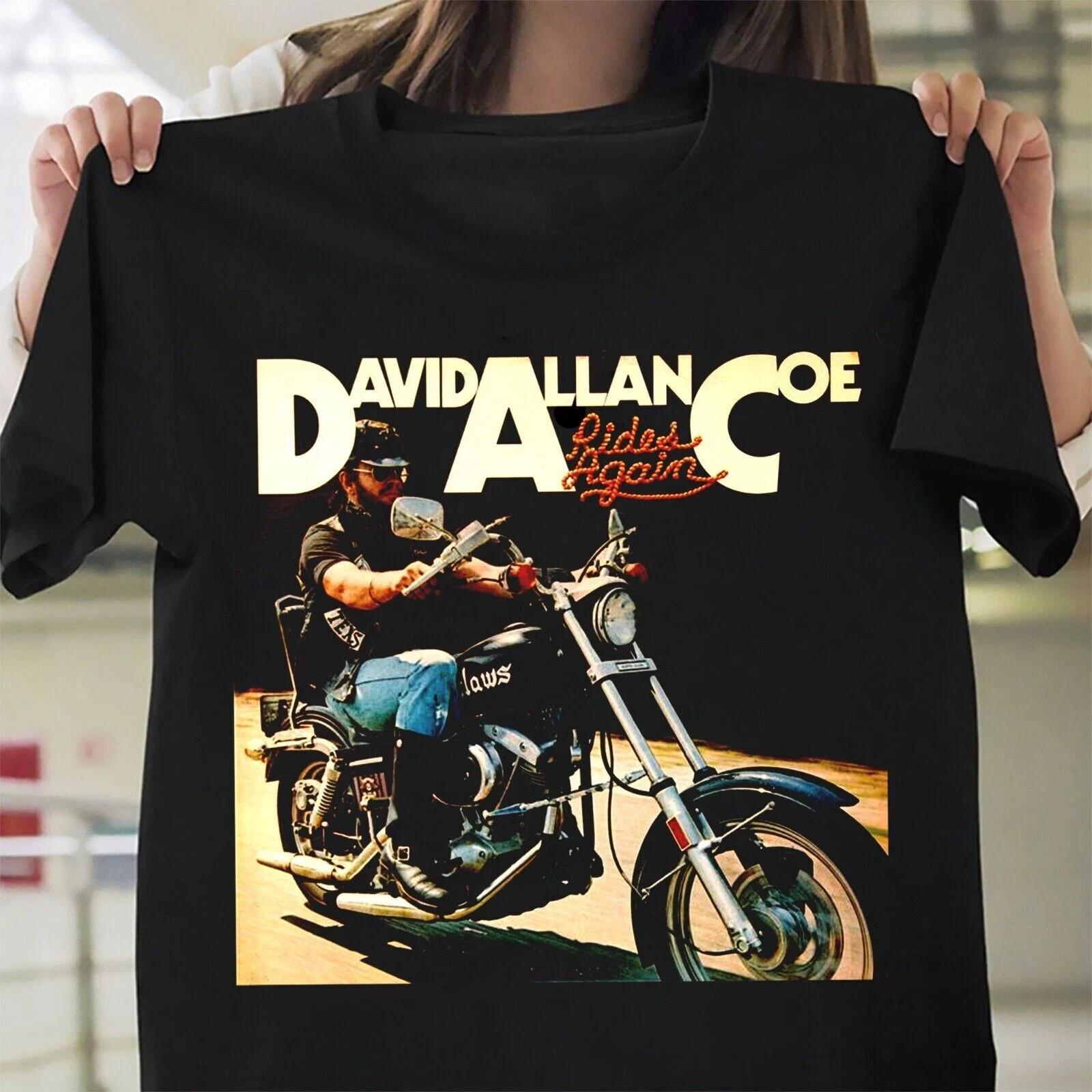 David Allan Coe Rides Again Black cotton T Shirt Full Size S-5XL S