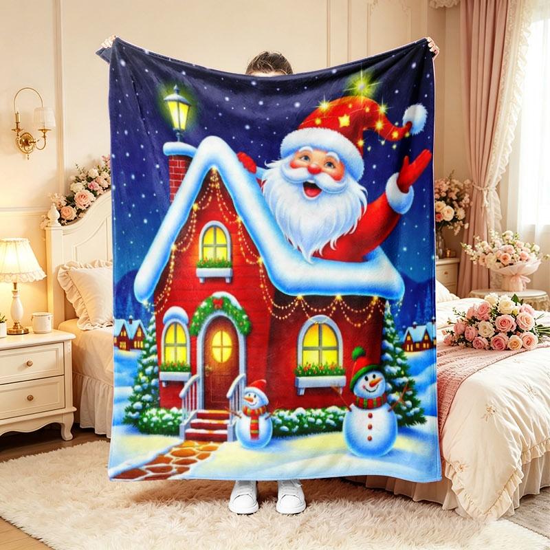 Moon Santa Sleigh Reindeer Xmas Art Throw Blanket,Soft Couch,Reading Nook Layer,Birthday Festive Holiday Daily Keepsake