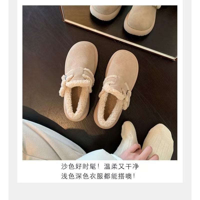 Wool version~ leather warm plush thick-soled snow boots women's winter cotton shoes retro plush single shoes