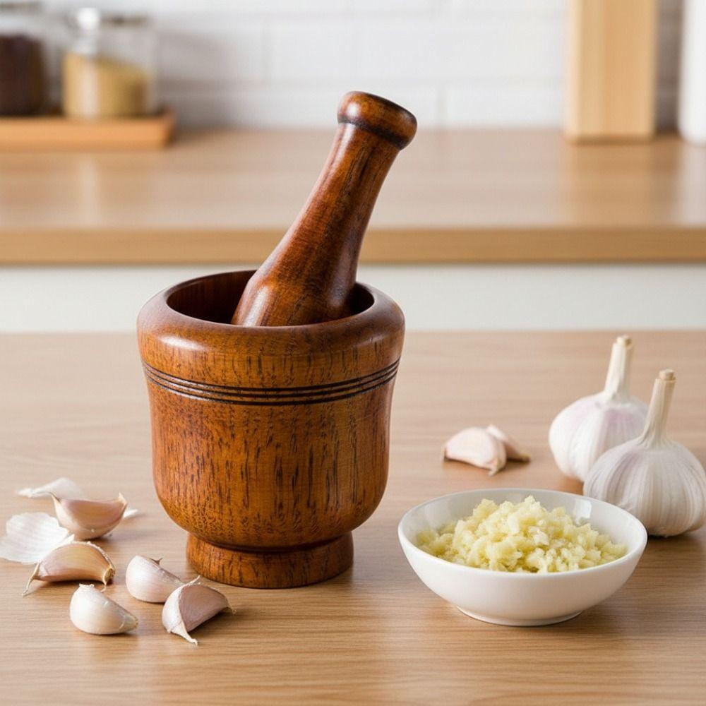 Wooden Grinding Bowl Manual Spice Crusher Kitchen Gadget Mortar Pestle Set Seasoning
