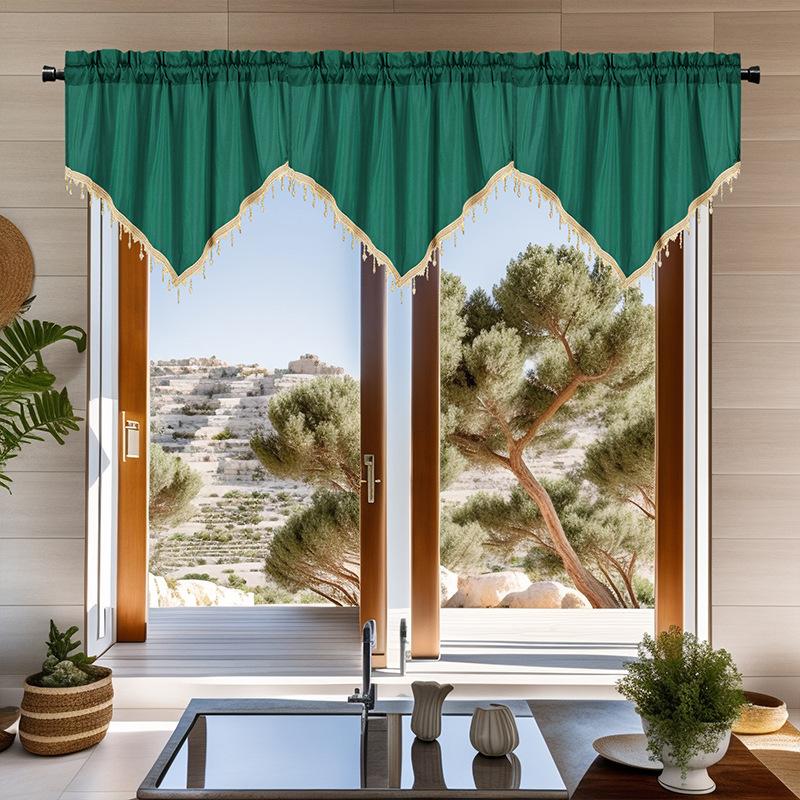 Curtain Short Curtain Solid Color Curtain Triangular Curtain Kitchen Curtain Small Curtain Through Rod Curtain Finished Product