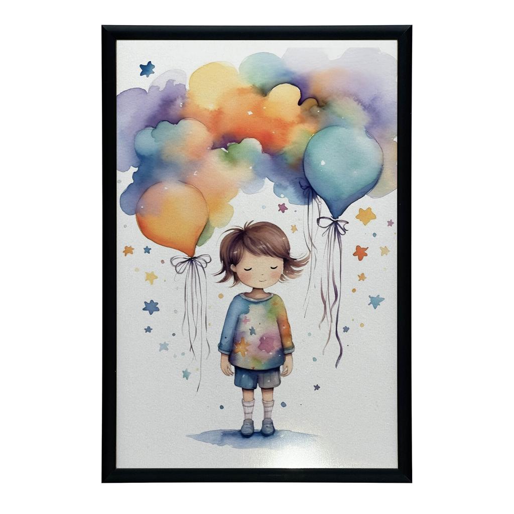 Dziewczynka Z Balonikami Dziewczynka Z Balonikami, 70X100 Cm, Rama Drewniana Jasny Dąb, Papier Matowy 230 Gsm