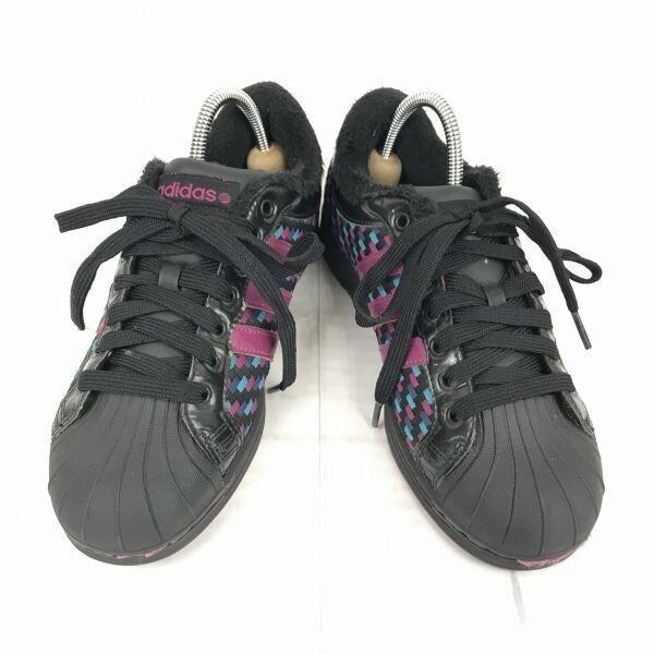 adidas Superstar Intrecciato Sneakers 23.5 Black×purple Boa Lining Shell Toe 3 stripes(USED)