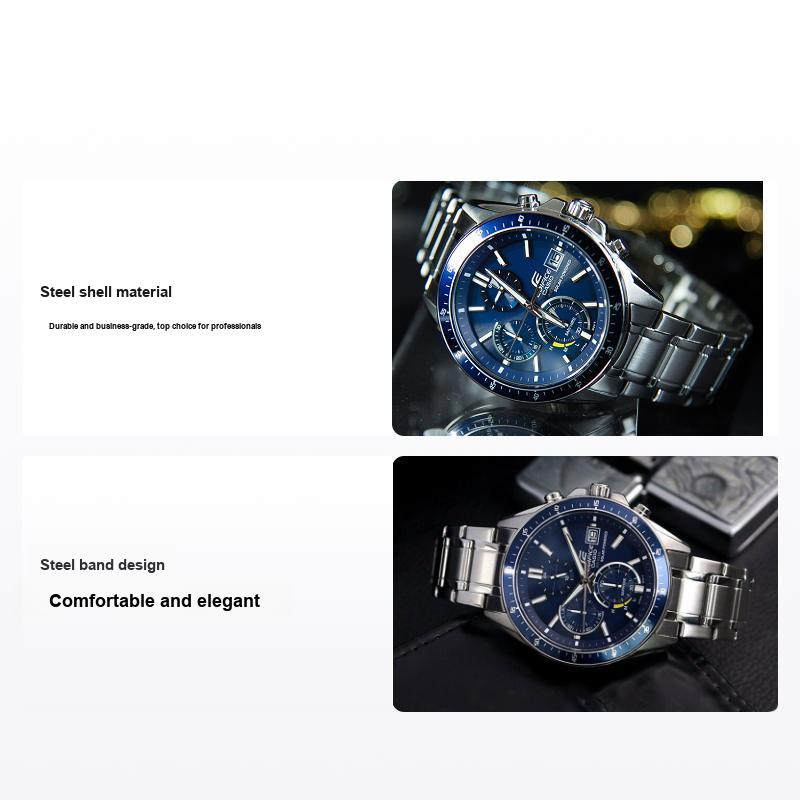 Casio Edifice Ocean Heart Classic Three-Hand Three-Eye Unicorn Solar Quartz Watch Men watches Blue EFS-S510D-2AVUPR Regular Watch Box