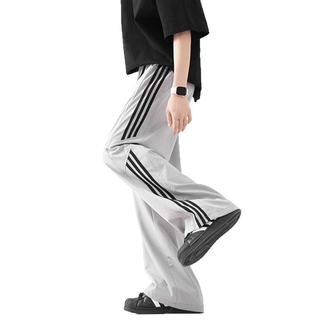 Ice Silk Striped Casual Pants for Men and Women Summer Thin Fashion Brand Loose Quick-drying Straight Pants for Charge Paratrooper Pants for Men