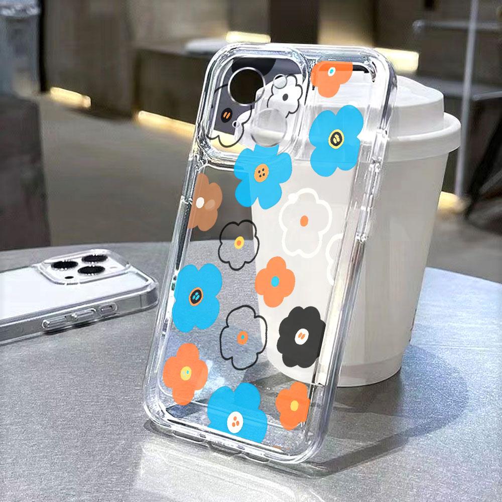 Blue Orange Button Flowers Pattern Phone Case for IPhone 14 15 16 17 13 12 11 Pro Max Plus 12 13 Mini TPU Protect Cover iPhone 14 Plus