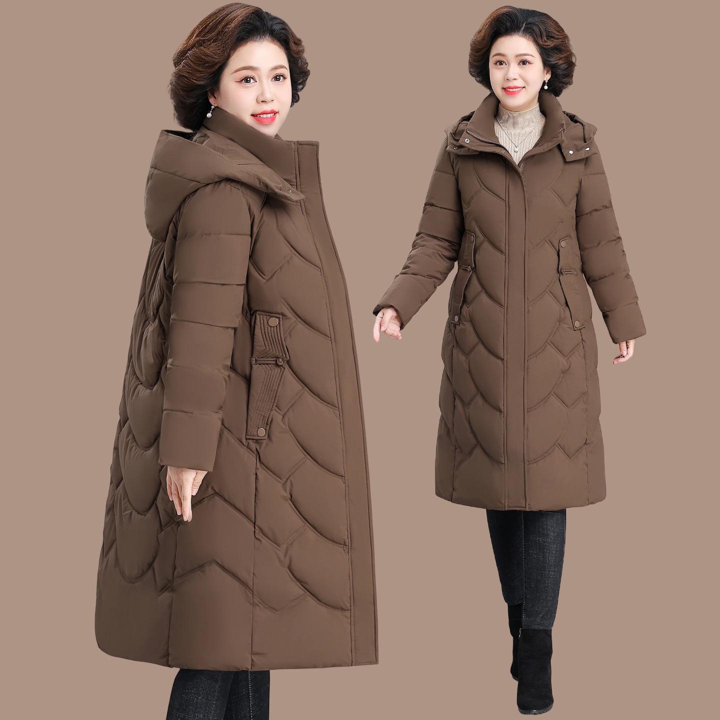 

Hooded Warm Cotton Jacket for Middle-aged and Elderly Women - Long, Below-Knee Winter Coat (2025 New Style) 3XL (115-130 lbs)