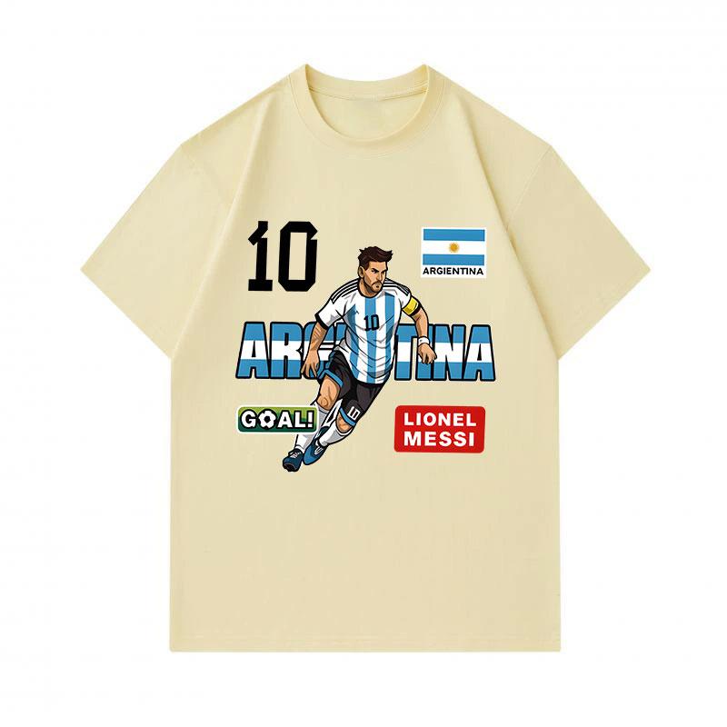 Men's 100% Cotton Crew Neck Short Sleeve T-Shirt, Argentina Soccer No.10 Lionel Messi Print Casual Sport Tee for Fans Daily Wear