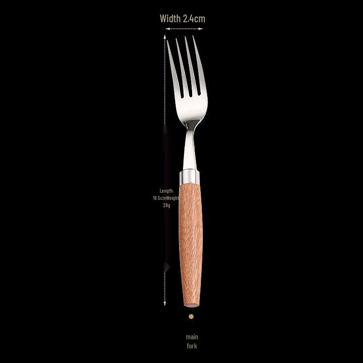 HS Western Cutlery Set: Exquisite Sapele Wood & 304 Stainless Steel Knife, Fork, Spoon with Round Wood Handle.