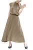 French Sleeve Pleated Casual Fashion Dress Gradient Elegant Short Sleeve Bow Tie Waist Midi Dress [JINJUDUO] Women's